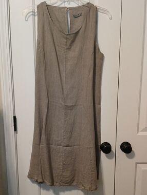 PIAZZA Del Tempio Sleeveless Linen Shift Dress in Taupe Sz L